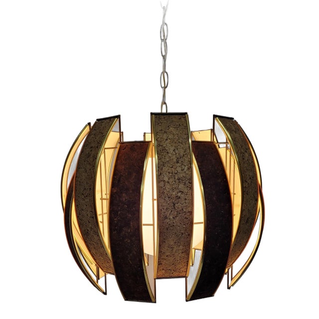 Vintage Mid Century Modern Cork Swag Hanging Pendant Light Chandelier Large 20". This Corked Lighting is an iconic design...