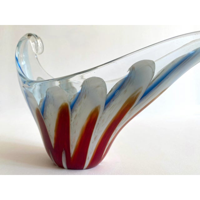 Brick Red Vintage Mid Century Modernist Murano Art Glass Aventurine Multicolor Zigzag Swirl Sculptural Scroll Bowl For Sale - Image 8 of 13