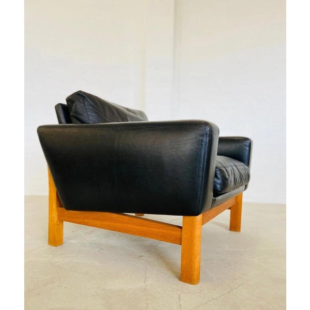 Vintage Danish Black Leather & Oak Lounge Chair by Poul M Volther for Erik Jørgensen, 1960s For Sale - Image 12 of 18