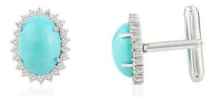 10.35 CTW Turquoise Stone With Halo Set Zircons Cluster Cufflinks for Men’s- A Pair
