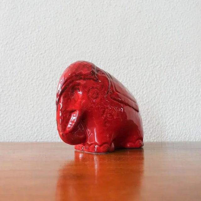 Mid-Century Modern Vintage Red Glaze Ceramic Elephant in the style of Bitossi, 1970s For Sale - Image 3 of 12