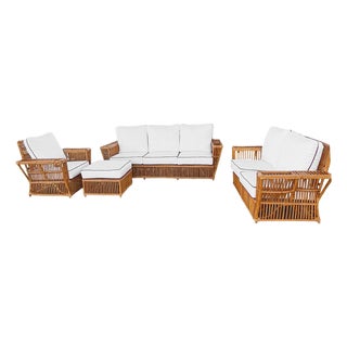 Deco Style "Presidents" Stick Reed Rattan Nantucket Sofa/Lounge Living Room Set For Sale