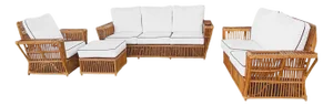 Deco Style "Presidents" Stick Reed Rattan Nantucket Sofa/Lounge Living Room Set