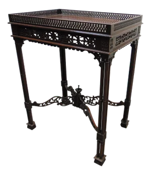 Chinese Chippendale Style Carved Mahogany Fretwork Tea Table