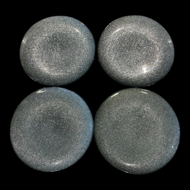 Late 20th Century Akcam Turkish Metallic Glitter Art Glass Salad Plates, Set of 4 For Sale - Image 4 of 8