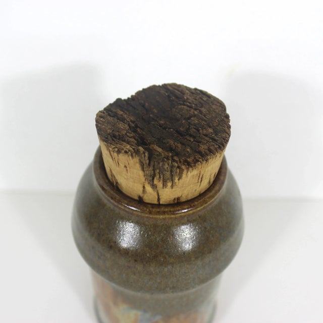 Vintage Earth Tone Handmade Boho Signed Studio Pottery Jar or Pot With Cork Lid Ceramic Canister For Sale - Image 4 of 10