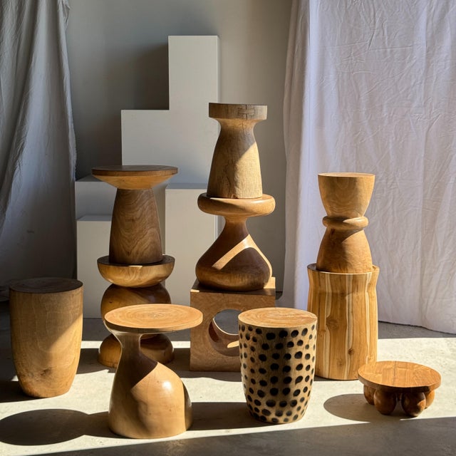 Beige Vintage Side Table in Cylindrical Mango Wood and Leopard Print, 1980s For Sale - Image 8 of 11