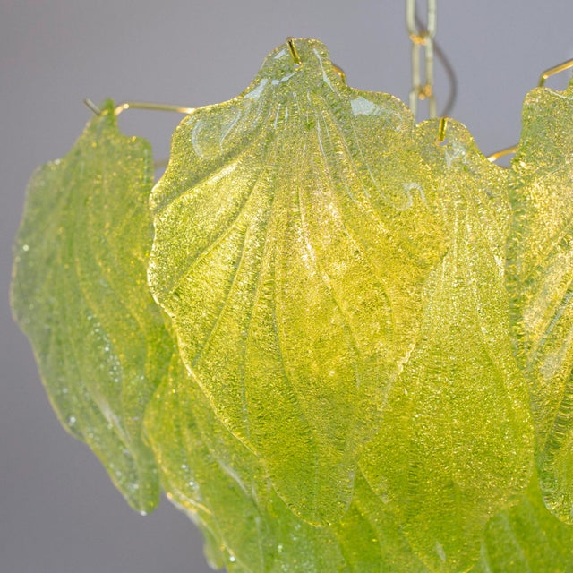 Suspension Chandelier in Murano Glass Leaves Green Color, Italy, 1990s For Sale - Image 10 of 13