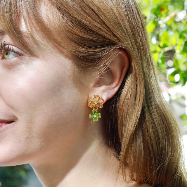 Nina Zhou 15.4ctw Island Blossoms Citrine Peridot Diamond Pearl Convertible Drop Earrings For Sale In Los Angeles - Image 6 of 7
