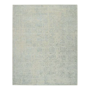 2010s Gray With Touches of Blue, Jacquard Hand Loomed Wool and Plant Based Silk, Tabriz Design, Oriental Rug