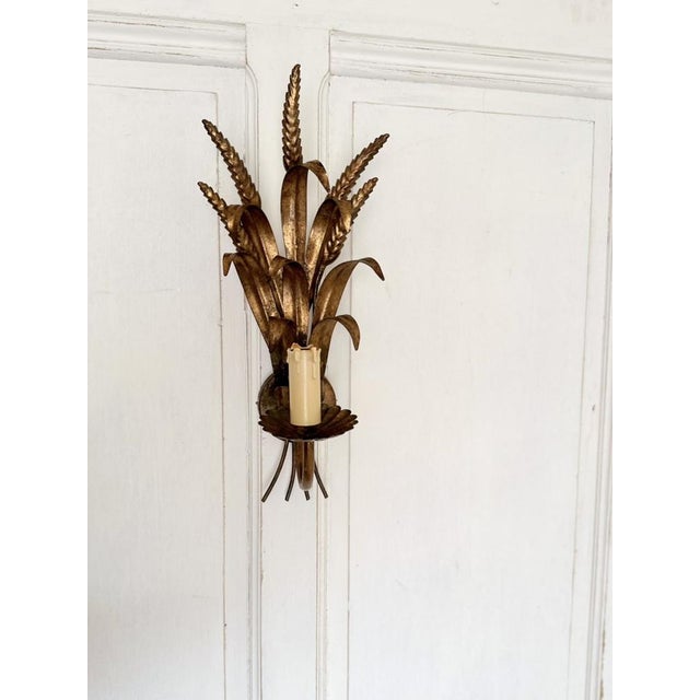 Vintage Gilt Metal Wheat Sheaf Wall Sconce, France, 1960s For Sale - Image 10 of 13