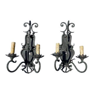 Arte De Mexico N. Hollywood Hand Wrought Iron Handmade Wall Light Sconces, Pair For Sale