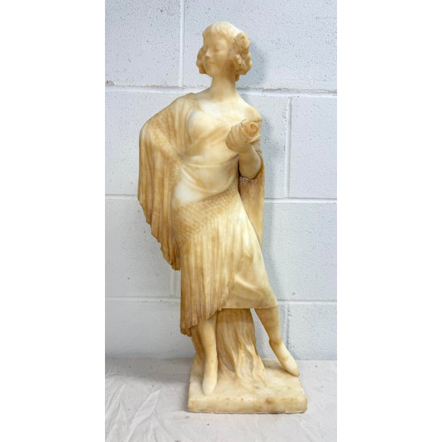 19th Century Large Antique Hand Carved Alabaster Stone Lady Woman Sculpture Statue Art Marble For Sale - Image 5 of 16