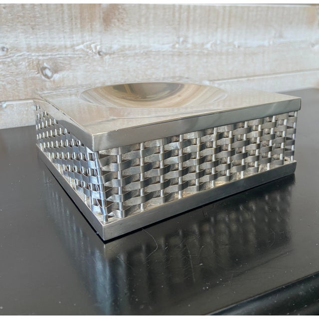 Mid-Century Italian Architectural Silver-Plated Woven Metal Ashtray, 1960s For Sale - Image 6 of 6