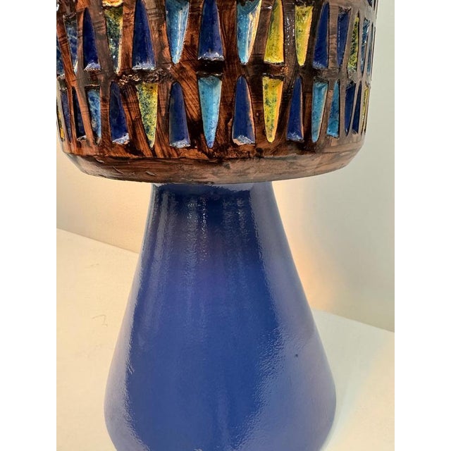 Blue Large Italian Geometric Glazed Ceramic Vessel, 1960s For Sale - Image 8 of 9