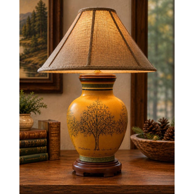 Vintage Bob Timberlake Ceramic Table Lamp - Arts & Crafts Tree Silhouette - Art Pottery For Sale In Philadelphia - Image 6 of 11