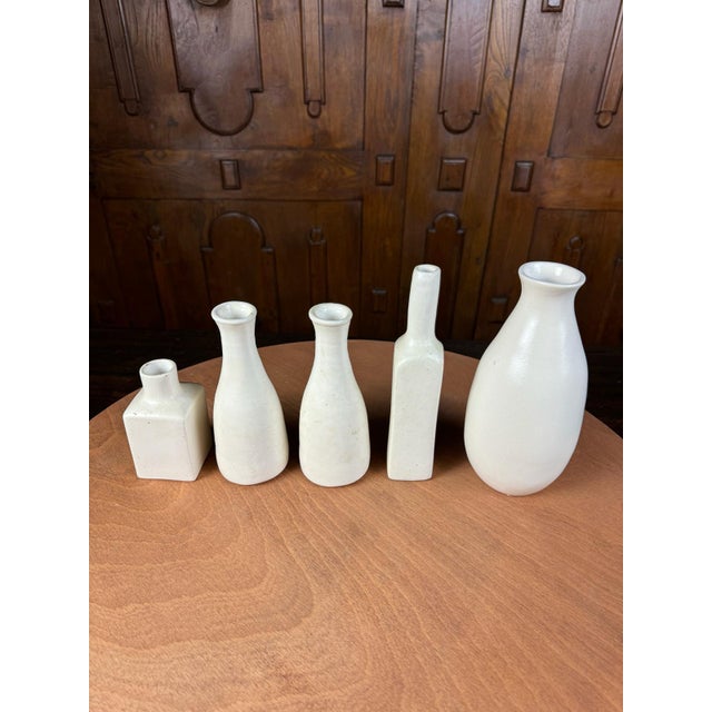 Contemporary White Ceramic Vase Set – 5 Minimalist Decorative Pieces For Sale - Image 3 of 5