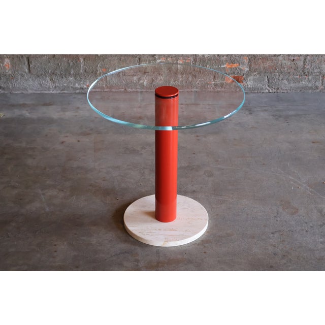 Pace Vintage Post-Modern Glass, Metal and Travertine Drinks Side Table, Italy, 1970s For Sale - Image 4 of 18