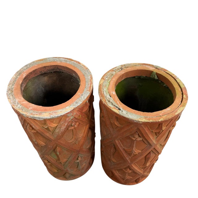 Antique French Terracotta Chimney Pots, 1890s, Set of 2 For Sale - Image 9 of 10