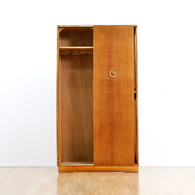 Brown 1950s Mid Century Gentleman's Oak Armoire For Sale - Image 8 of 9