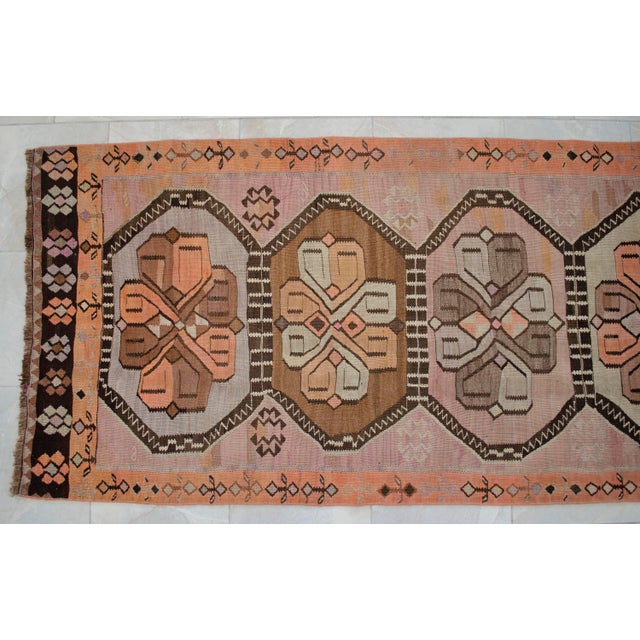 Textile Vintage Turkish Handmade Runner Rug Tribal Design Kilim Organc Wool Hallway Rug Stair Runner - 3′6″ × 12′6″ For Sale - Image 7 of 11