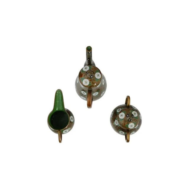 Gold Antique Japanese Cloisonne Enamel Gold Stone Coffee Set- 3 Pieces For Sale - Image 8 of 10