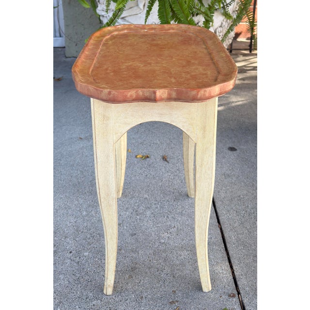 1990s French Provincial Painted Side Table W Faux Marble Top For Sale - Image 5 of 6