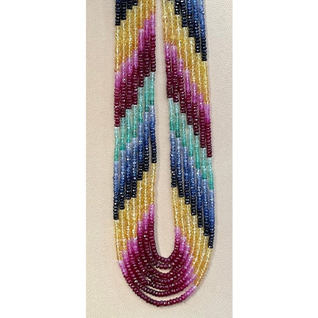 454 Carat 7 Layer Natural Emerald Ruby & Sapphire Bead Necklace Adjustable For Sale - Image 4 of 18