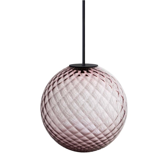 Amethyst Purple Glass Globe Brass Tube Empoli Pendant by Magic Circus Editions For Sale