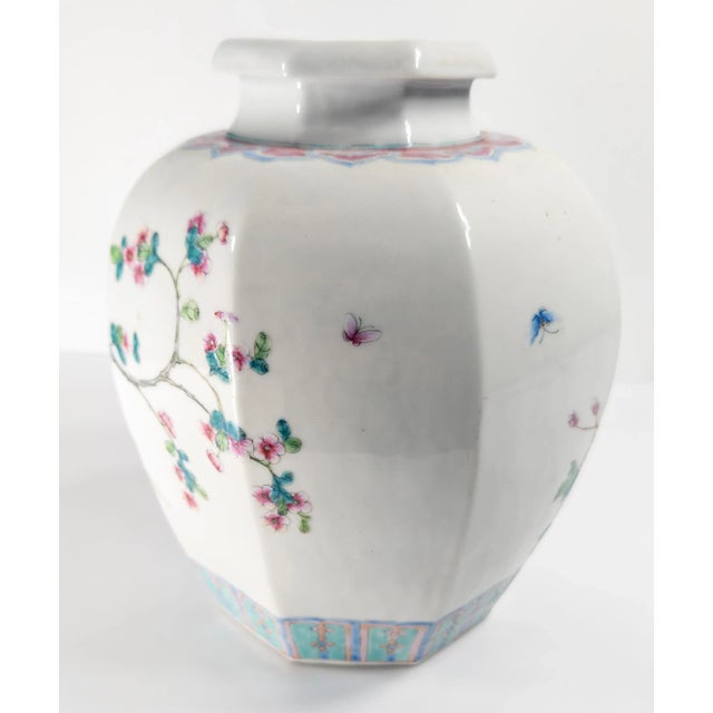 White Early 20th Century Chinese Republic Period Famille Rose Faceted Jar or Vase For Sale - Image 8 of 18