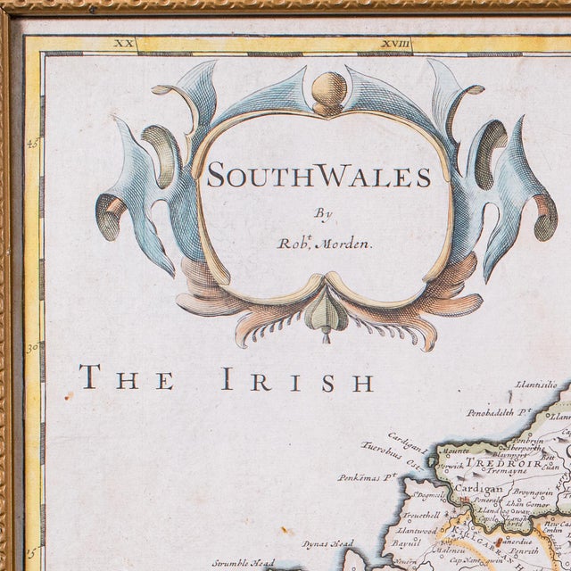 Early 18th Century Antique South Wales Map, English, Framed, Robert Morden Cartography, Circa 1720 For Sale - Image 5 of 12