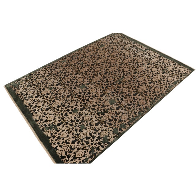 Traditional Rug & Kilim’s Classic-Style Rug in Silver Floral Patterns on Black & Green For Sale - Image 3 of 6