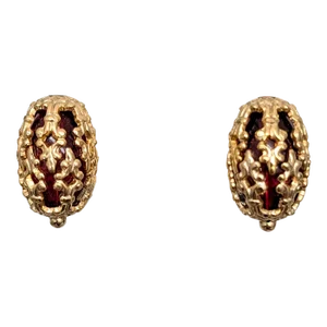 Vintage 1950s Signed Napier Goldtone Filigree Faux-Garnet Clip Earrings-2 Pieces