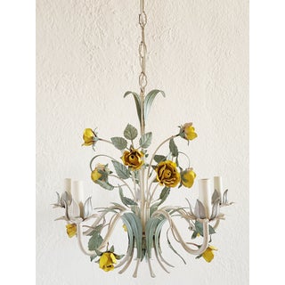 Vintage Italian Tole Painted Floral Chandelier For Sale