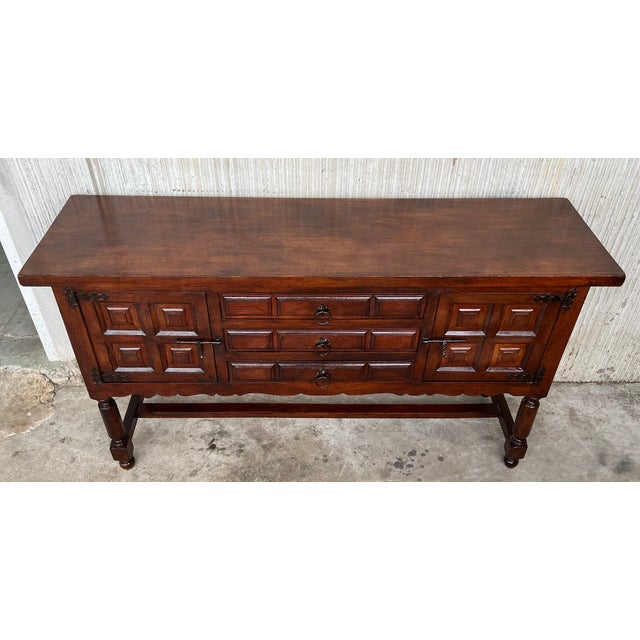 Spanish Buffet With Two Doors and Three Drawers With Original Hardware For Sale - Image 4 of 11
