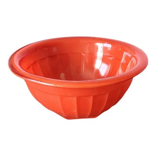 Vintage Mid Century Modern Tangerine Orange Glass Paneled Mixing Bowl, 1950s For Sale