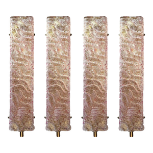 Lot of 4 Luxury Gold Wall Sconces With Ametista “Graniglia” Murano Glass