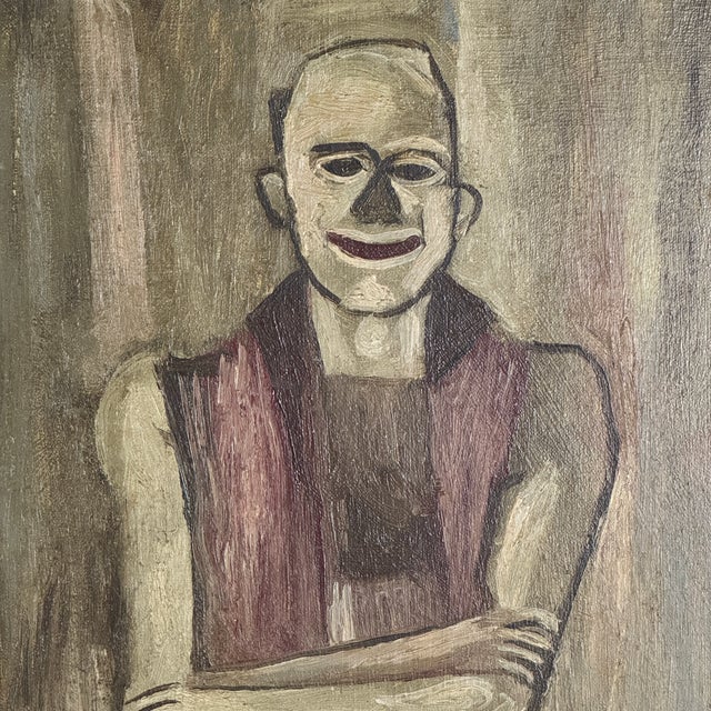 Exquisite & Unusual Pair of 1940s Circus Performers Portrait Paintings, Framed Original Oil on Board For Sale - Image 11 of 16