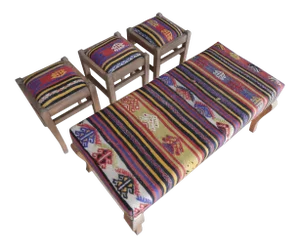 Turkish Kilim Handmade Bench & Ottomans - Set of 4