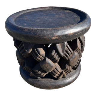 African Cameroon Handcrafted Black Coffee Table, 16 In. Wide For Sale