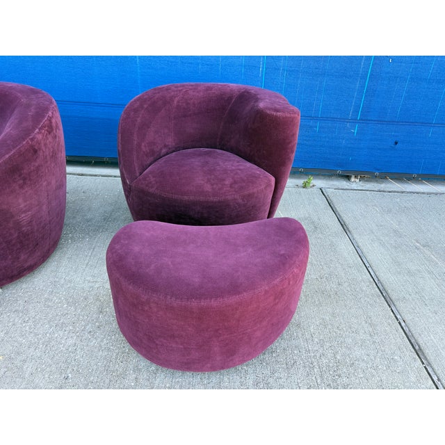 Mid-Century Modern 1980s Pair of Vladimir Kagan Nautilus Chairs and Ottomans For Sale - Image 3 of 15