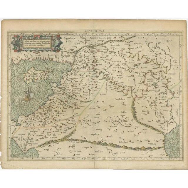 Antique map titled 'Asiae IIII Tab'. Beautiful map of Mercator's Ptolemaic map of the Holy Land, Cyprus, Syria, etc....