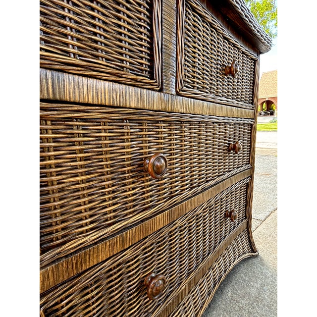 Brown Vintage Skirted Wicker Bow-Front Dresser For Sale - Image 8 of 15