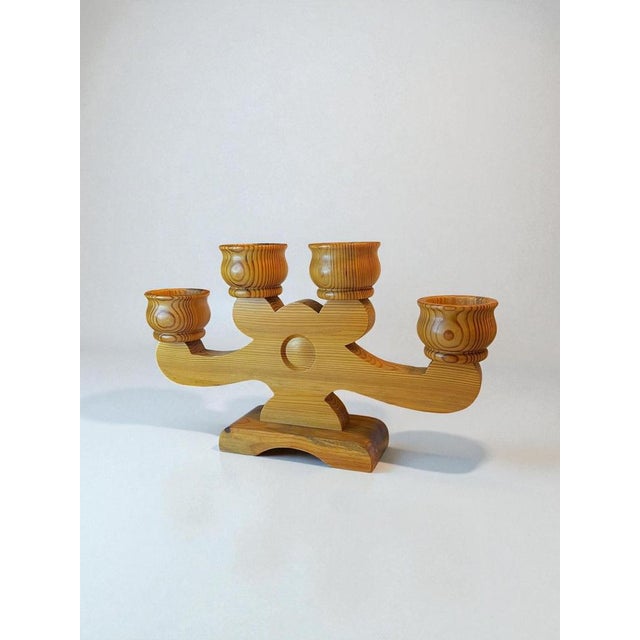 Swedish Hand-Carved Candleholder in Pine by Stig Johnsson, 1979 For Sale - Image 3 of 11