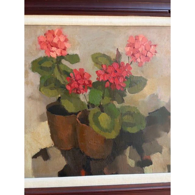 Vintage Oil Painting of Geraniums in Pots For Sale - Image 10 of 10