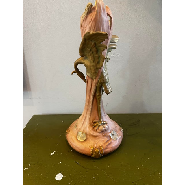Antique Amphora Teplitz Vintage Art Nouveau Ceramic Heron Vase with frogs and lily pads designed by Ernst Wahlliss made in...
