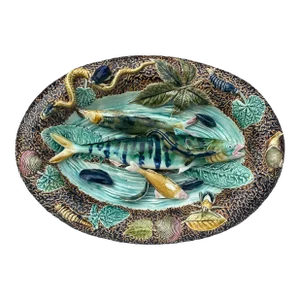 19th Century Majolica Palissy Wall Fish Platter Choisy Le Roi