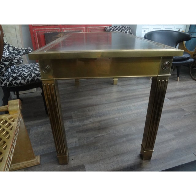 Iconic Mastercraft Brass Desk With Black Leather Top For Sale In Houston - Image 6 of 12