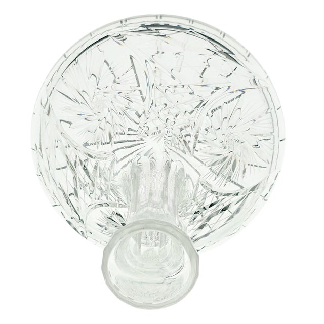 Transparent Vintage Cut Crystal Ship’s Decanter – Eleanor Pattern by American Cut – Faceted Dome Stopper – 34 Oz Barware Accent For Sale - Image 8 of 11
