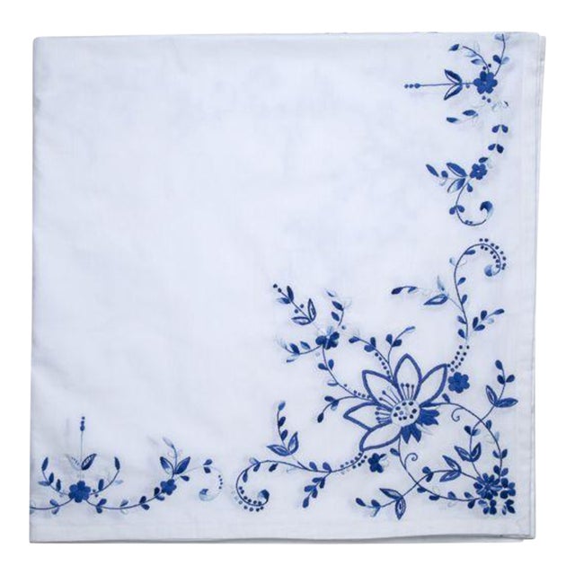 Florentina Shaded Blue Embroidered Tablecloth For Sale